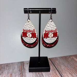 Baseball Mom Red and White Earrings